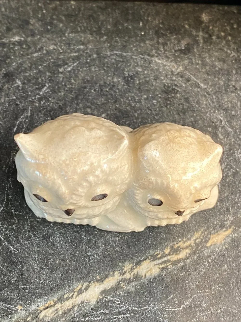 Vintage Mt. St. Helens Volcanic Ash Double Owl Figurine Handcrafted 1980s